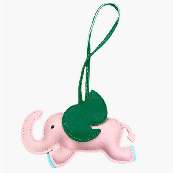Chubby Elephant Leather Bag Charm Pink & Green NEW - Picture 1 of 3